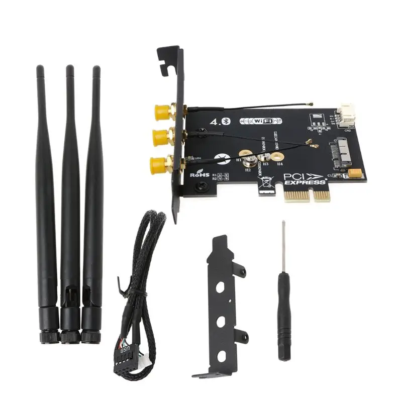 

WiFi + Bluetooth 4.0 Wireless Card To Mini PCI-E 1X Adapter For PC/Hackintosh