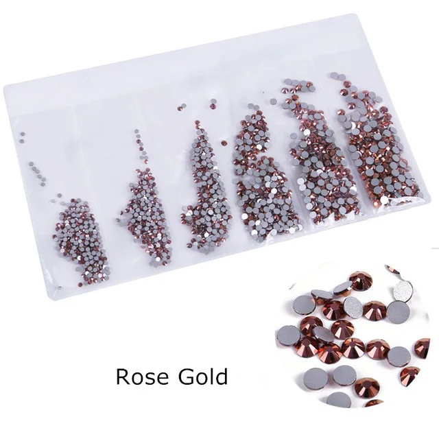 Rose gold Красочные супер блестящие стразы для украшения дизайна ногтей многоразмерные 3D без горячей фиксации Круглые DIY стеклянные аксессуары для маникюра Инструменты - Цвет: Rose gold