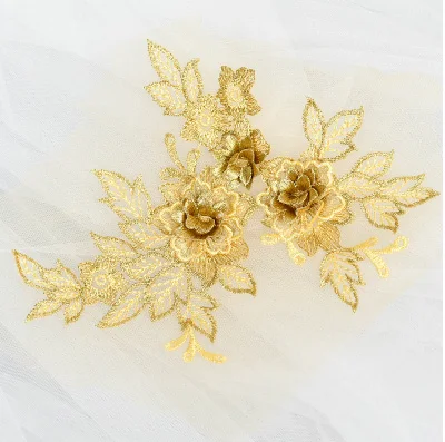 Dark yellow Одна штука 19*15 см 3D Цветок красочное Сетчатое вышитое кружево Аппликация с цветком DIY кружевная ткань отделка - Цвет: Dark yellow