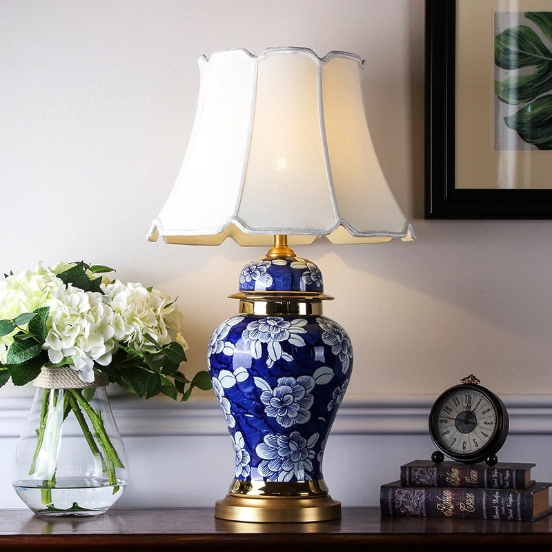 Китайская классическая сине белая настольная лампа Керамическая Настольная для