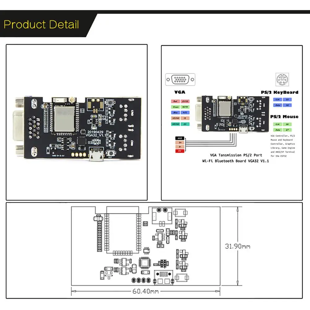Для ESP32 VGA32 V1.1 контроллер PS2 мышь клавиатура графика контроллера библиотеки игровой двигатель ANSI VT терминал