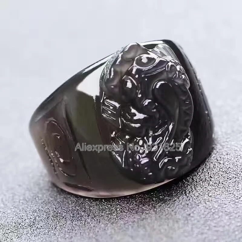 Красивый природный Ice обсидиан резные Pixiu Lucky пальца кольцо моды человека Кольца