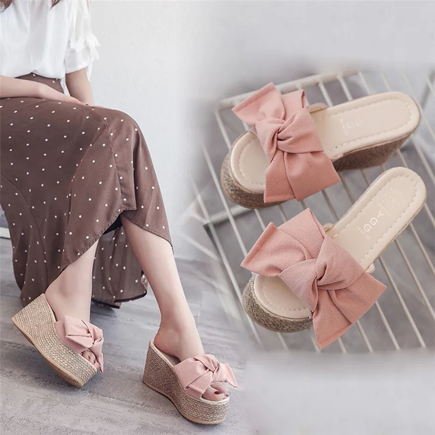 Женские туфли на высоком каблуке Летние босоножки платформе однотонные шлепанцы