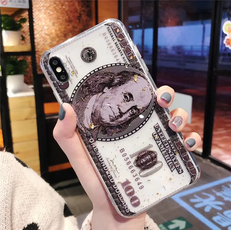 Золотой фольги чехол для iphone 7 XR XS MAX Чехол Мягкий ТПУ задняя крышка 6 S 8 Plus X доллар