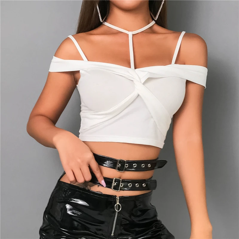 Weekeep Для женщин укороченные Bodycon блузки с открытой спиной Лето High Street Топ Холтер Для женщин трикотажные Модный жакет