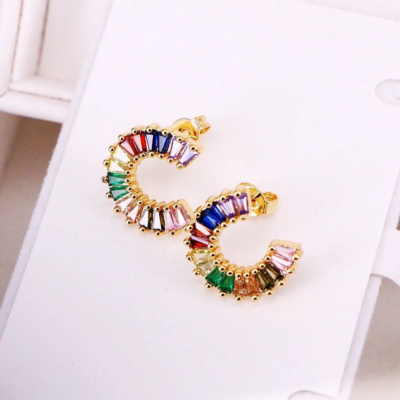 3 пары золотые серьги гвоздики с кристаллами циркония|Серьги-гвоздики| |