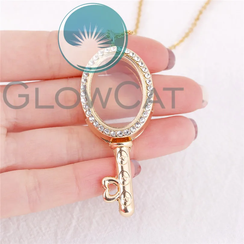 Стразы Овальный ключ стеклянный медальон ожерелье бусины жемчуг Память Кулон с
