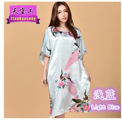 Размера плюс черный Для женщин летние Lounge Robe женские новые пикантные домашнее платье из искусственного шёлка ночной рубашке большой Сорочка свободного кроя халат S002-B - Цвет: light blue