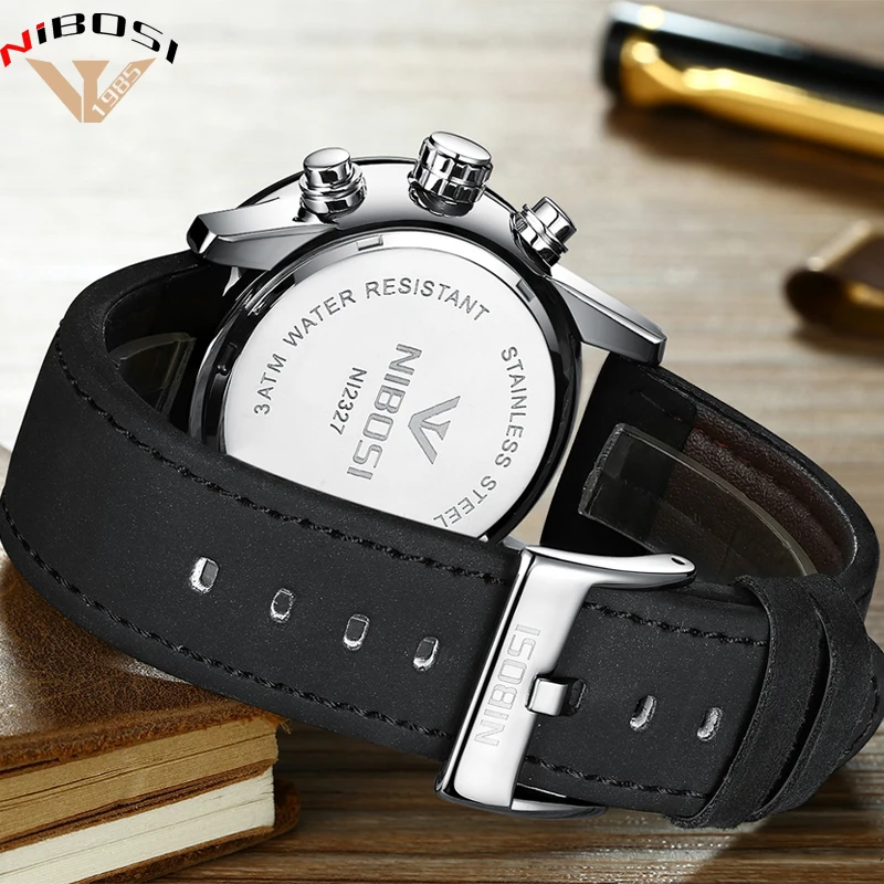 Модные мужские часы кварцевые с секундомером кожаный ремешок деловые наручные