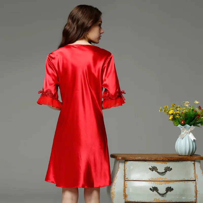 Женский костюм для сна на осень и лето Черная кружевная Сексуальная шелковая