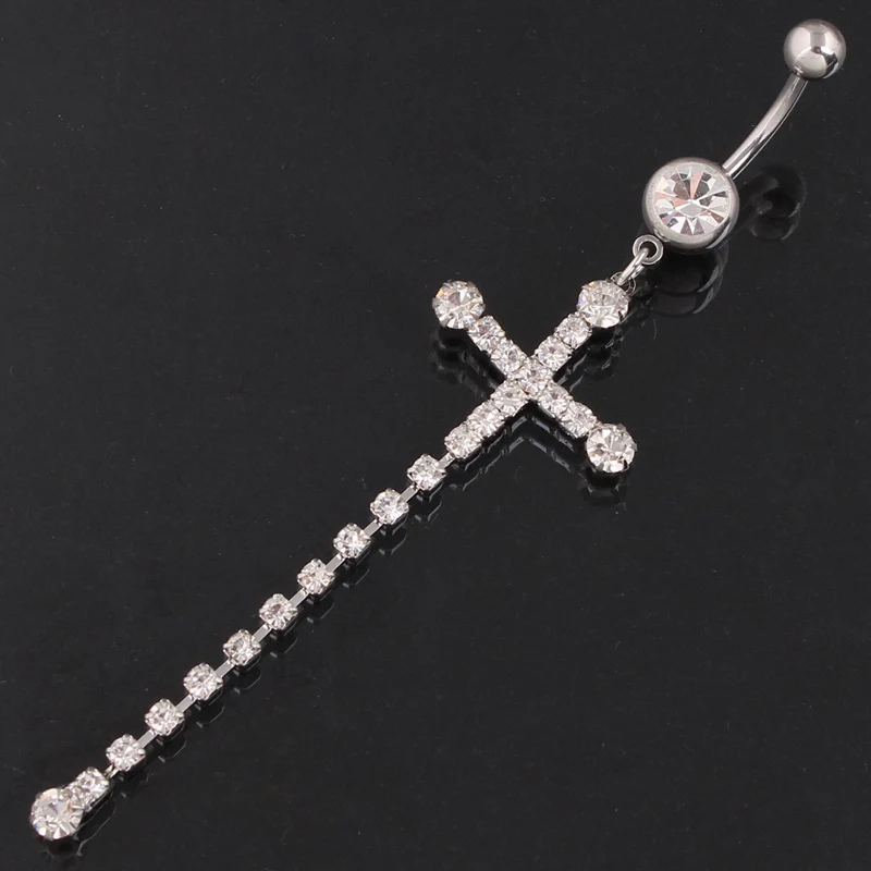2018 Hot Brand 14G Cross tassel Belly Button Rings 1.6mm Barbell Sexy Surgical Steel Piercing Navel |