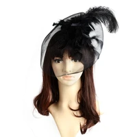 black feather mini top hat organza mesh hair clip for girls fascinator veil wedding bridal party wedding brides hair accessories