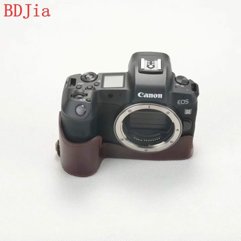 Натуральная Воловья кожа корпуса для половины камеры база для Canon EOS R с отверстием батареи - Цвет: Coffee