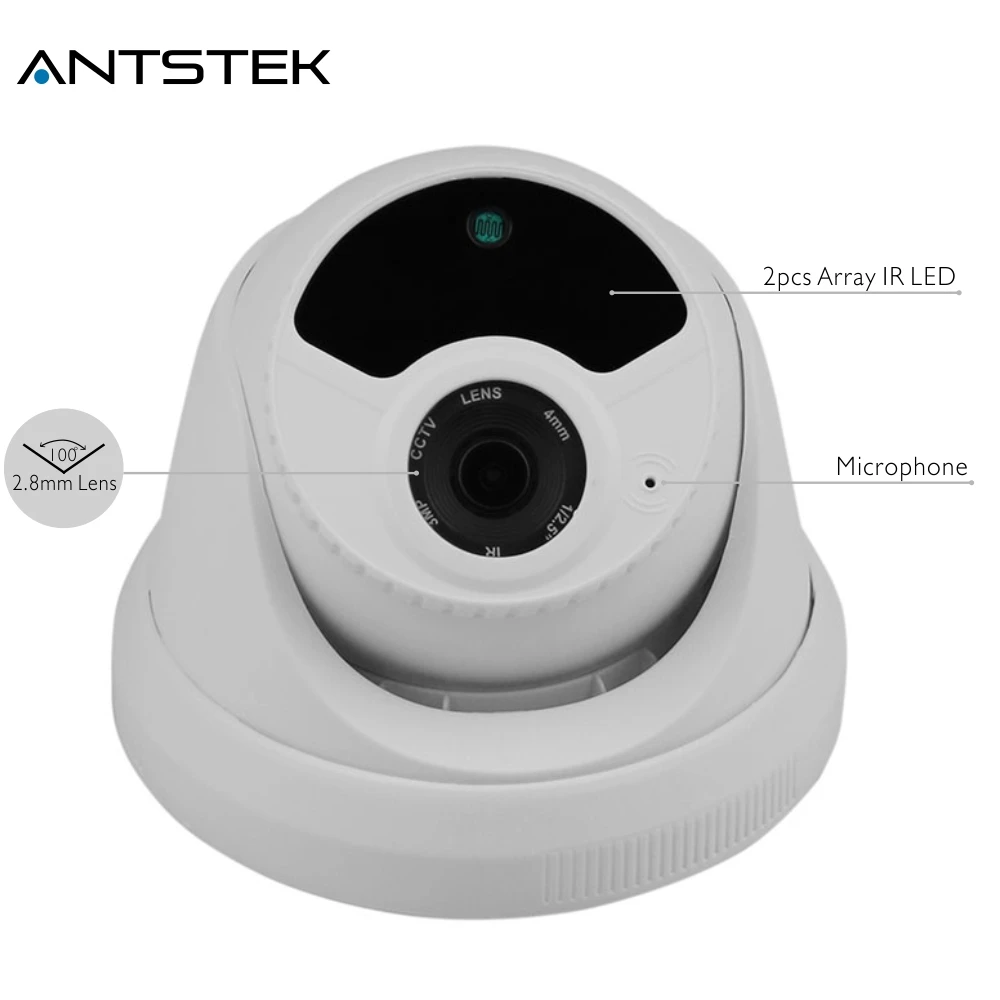 ANTSTEK Full HD 1080 P H.264 и H.265 Onvif Крытый 2MP инфракрасного купола Встроенный аудио IP Камера
