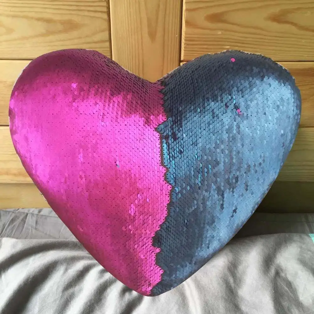 purple bule Сердце Форма Подушка «Русалка» чехол с блестками и Цвет изменение подушки, декоративная наволочка для подушки Чехол для дивана домашний декор - Цвет: purple bule