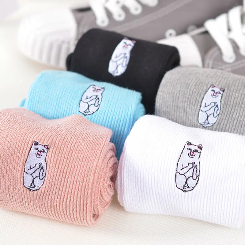 Корейские женские гольфы с забавной вышивкой в виде кота длинные носки стиле