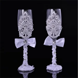 1 pair cup 1 пара свадебный подарок для душа свадебный кружевной Набор бокалов для шампанского для тостов кружевная Свадебная чашка для вина+ кружевной нож для торта - Цвет: 1 pair cup