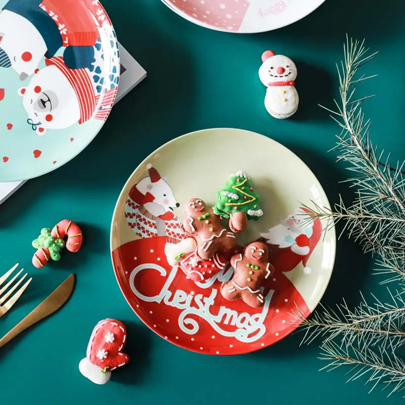 8 дюймовая керамическая посуда и тарелки с рождественским принтом пива круглые