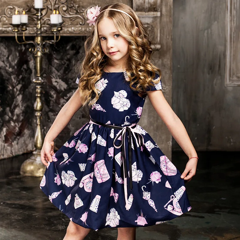 Летнее платье для девочек с цветочным принтом трапециевидной формы детское