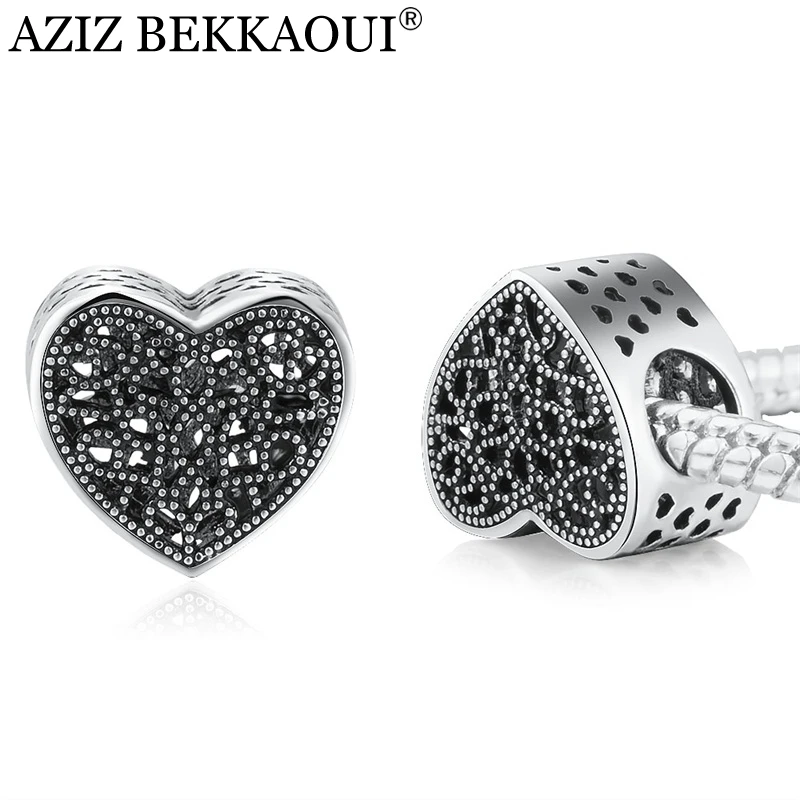 Black Heart Shape Beads fit DIY Original Bracelet Big Hole Vintage Charms European for Jewelry Making | Украшения и аксессуары