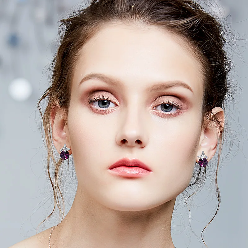 Женские серьги-гвоздики CDE украшенные кристаллами и бабочками из стерлингового