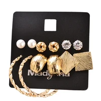 charmcci 6 pairsset fashion trendy round gold color stud earrings set for woman party ladies earrings ear jewelry gift