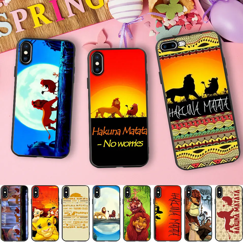 Hakuna Matata Король Лев черный мягкий силиконовый чехол для телефона для iPhone X 11 Pro 5S XR XS Max 6 6S 7 8 Plus чехол Fundas Capinha Coque