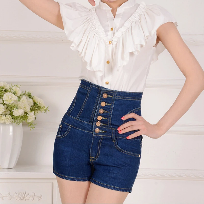 Женские джинсовые шорты 2019 летние с высокой талией на одной пуговице стретч в