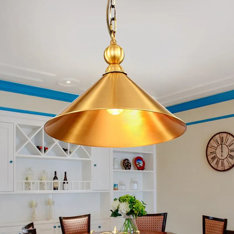 

European Restaurant Copper LED Pendant Light for Living Room Bedroom American Vintage Balcony Study Decorate Indoor Lighting
