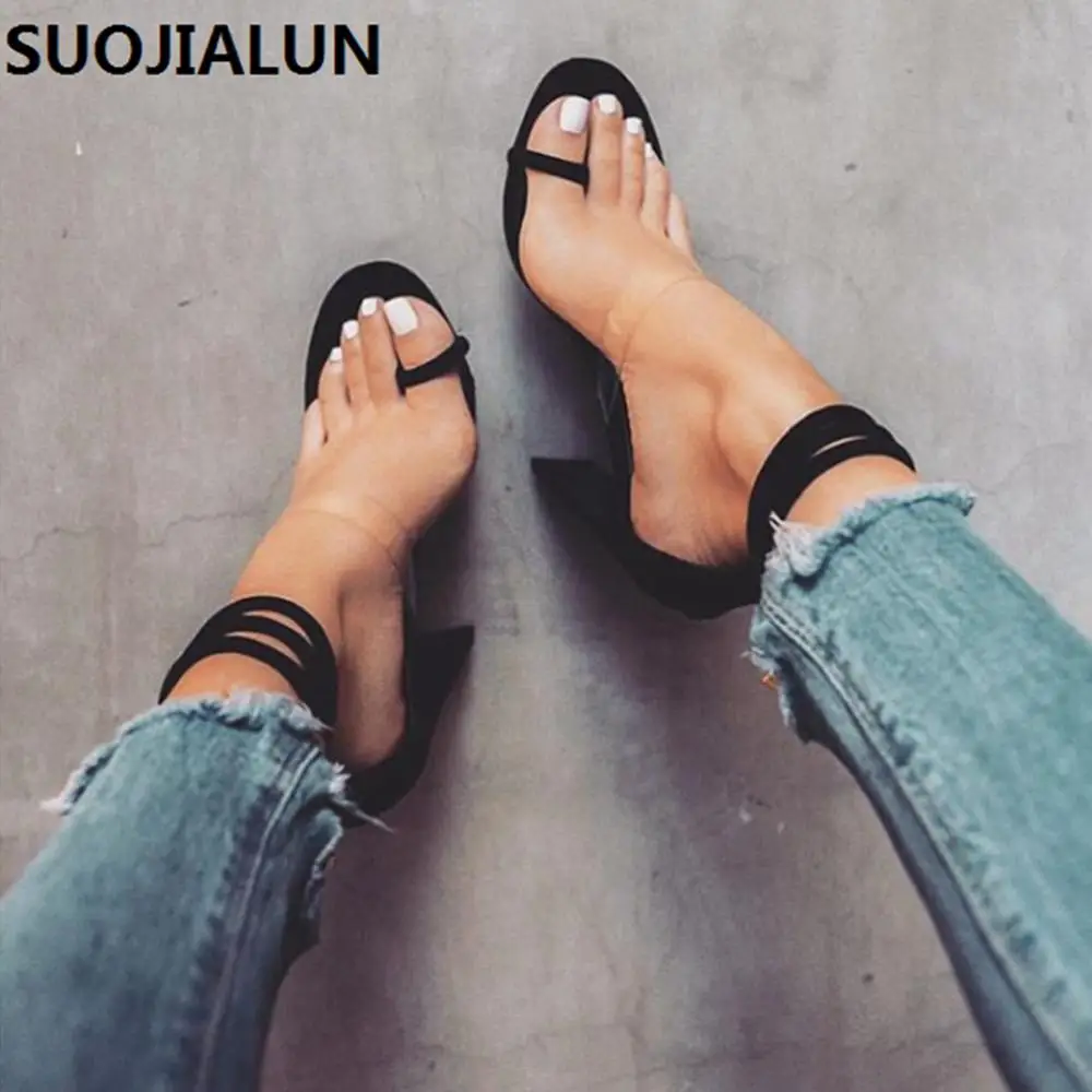 SUOJIALUN/2019 г. женские босоножки на высоком каблуке цвета шампанского гладиаторские