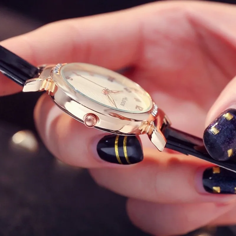 

Women Watch Leather Band Brief Rhinestone Crystal Dress Watch Casual Fashion Quartz Wristwatches