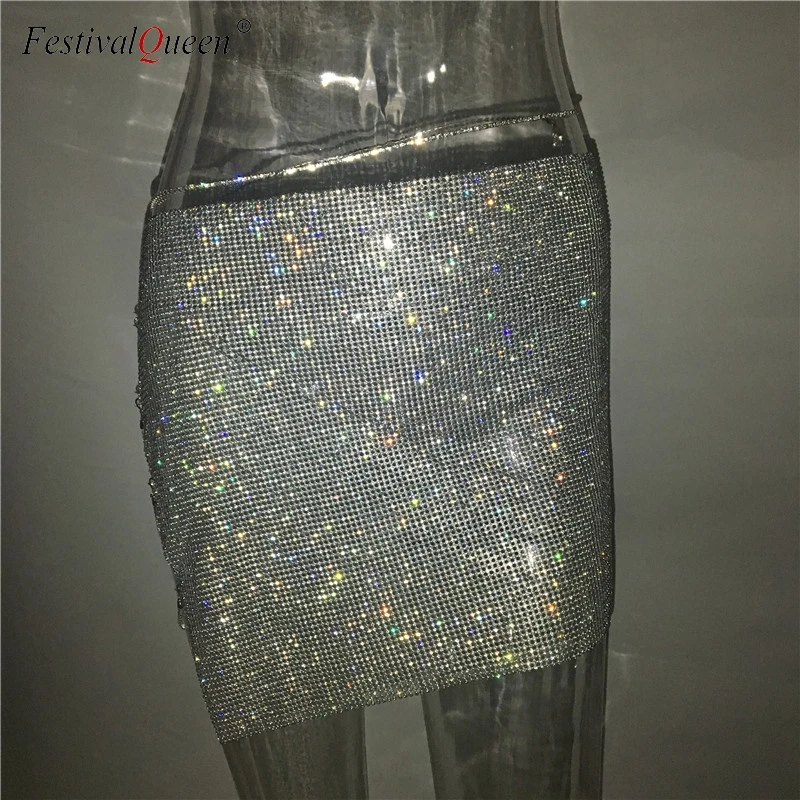 FestivalQueen Роскошные хрустальные стразы летняя юбка пляжные повседневные разрезы металлическую цепь с кисточкой нижние вечерние мини-юбки