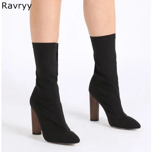 

Springy Woman Ankle Boots Black Suede Lather Short Boot Concise Style Thick Heel Hot Fashion Autumn Winter Female Shoes