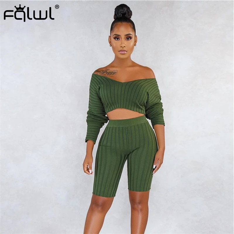 Женский трикотажный костюм FQLWL из двух частей с открытыми плечами сексуальный