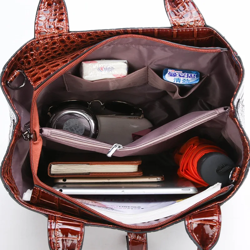 3pcs Leather Bags Alligator Handbags Women Famous Brand Shoulder Bag Female Casual Tote Messenger Set Bolsas Feminina | Багаж и сумки