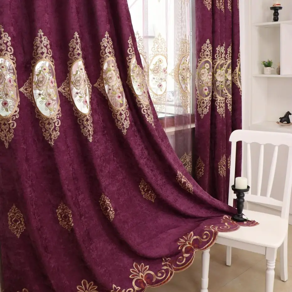 

Slow Soul Flower Blue Purple Coffee Luxury Curtains Embroidered For Living Room Bedroom Kitchen Tulle Floral Sheer Velvet 3d