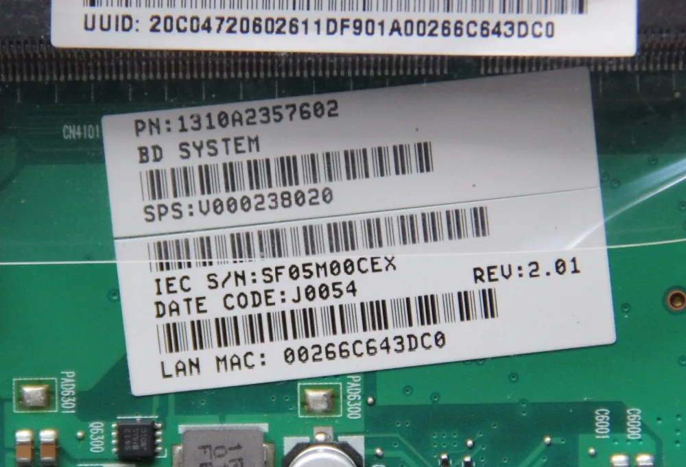 

V000238020 Toshiba Satellite C600D C645D 1310A2357602 6050A2357601-MB-A01 DDR3