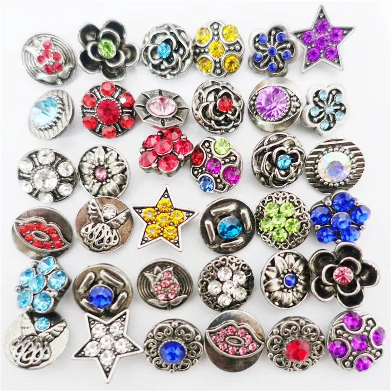 12 мм мульти кнопки с кристаллами винтажные античные серебристым покрытием из