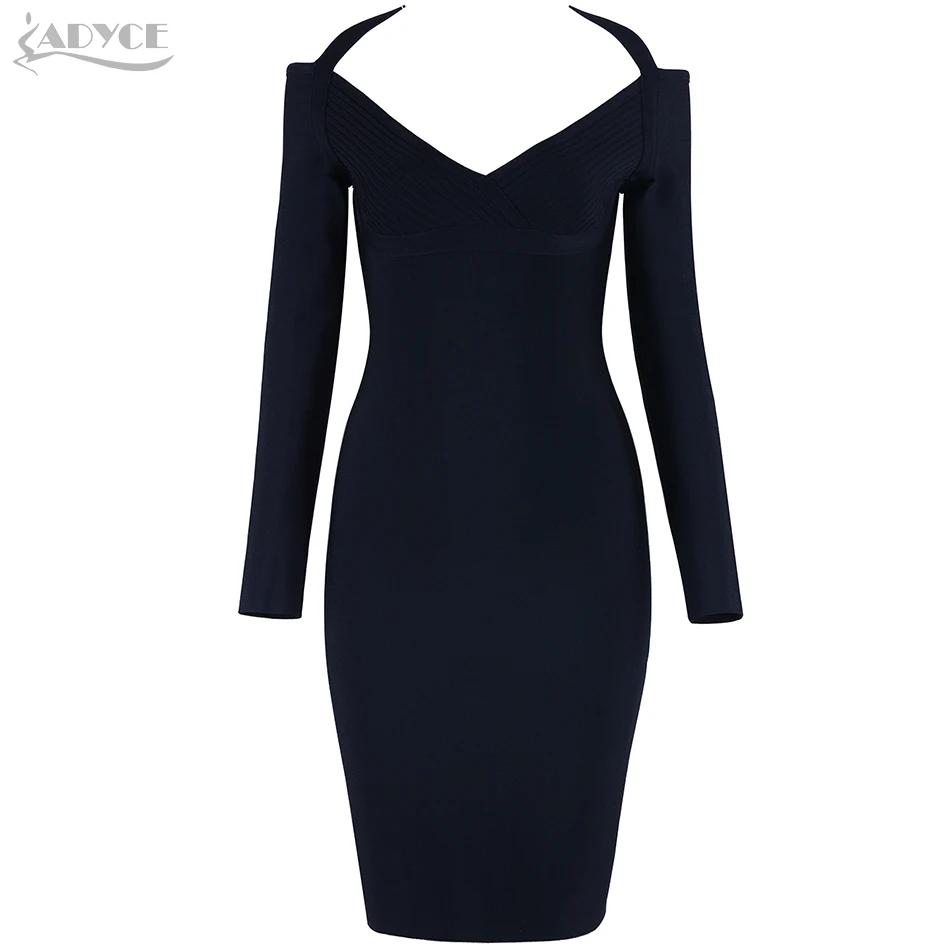 Adyce 2019 новое зимнее Бандажное платье белое черное с бретелькой через шею длинным
