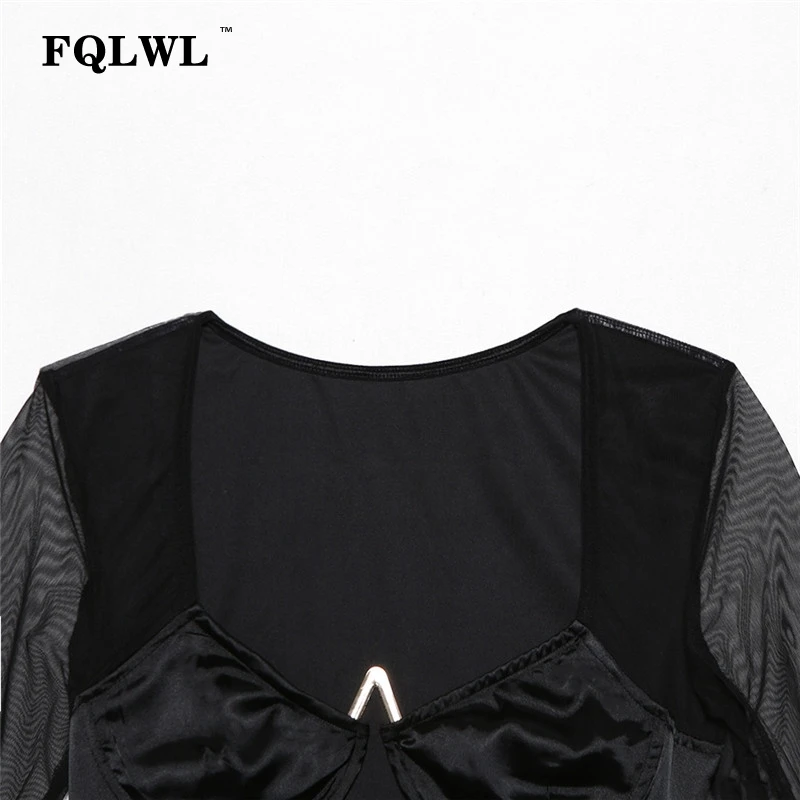 Женское атласное платье с длинным рукавом FQLWL черное красное Клубное вечерние