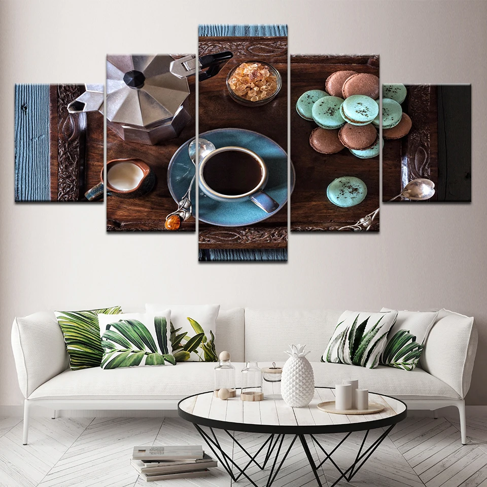 

Home Decor Canvas Painting Framework HD Prints 5 Pieces Coffee Cup Pictures Kitchen Food Dessert House Modular Wall Art Poster