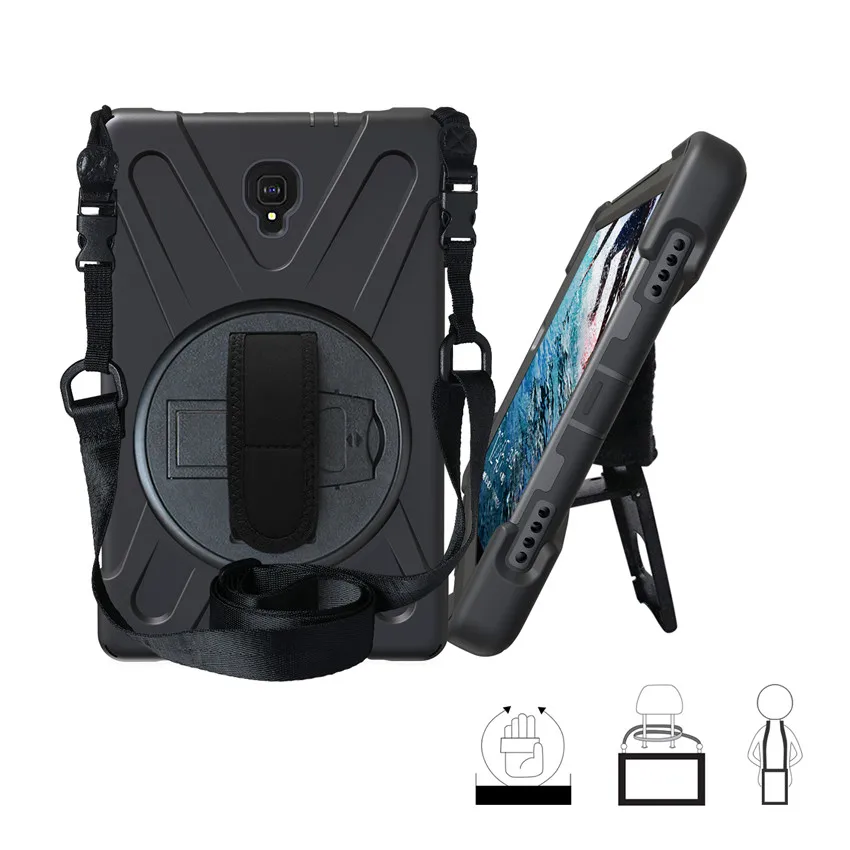 Черный Для samsung Galaxy Tab A T590 T595 T597 10,5 ''Детский безопасный противоударный сверхпрочный силиконовый+ PC чехол с подставкой+ плечевой ремень - Цвет: Черный