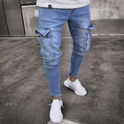 Джинсовые брюки мужские, эластичные, с большими карманами, на молнии, до щиколотки, S-3XL