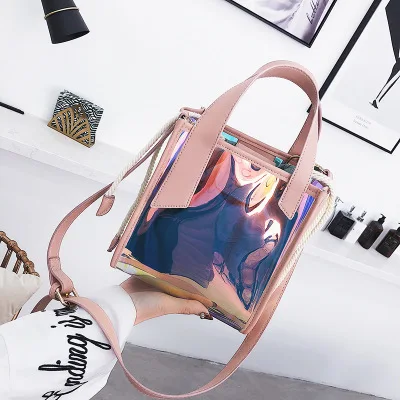 2018 корейский модный тренд из прозрачного дамы хозяйственная сумка переносная