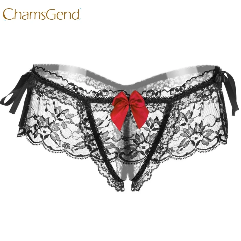 

Chamsgend Women Sexy Briefs Transparent Ruffle Lace G-String Bowknot Ribbon Bow Exotic Underwear Intimate Thongs 170522
