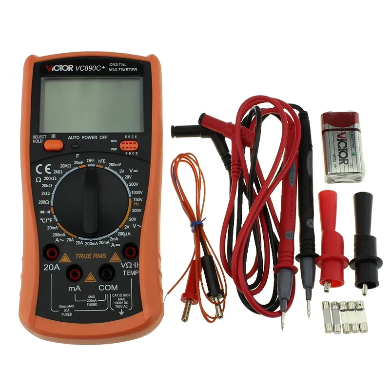 Orange VICTOR VC890C+ электрик цифровой дисплей мультиметр True RMS мультиметр 2000 мкФ конденсатор измерительное устройство - Цвет: Orange