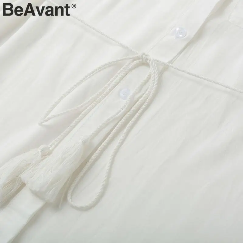 Женское платье рубашка BeAvant белое хлопковое Пляжное со шнуровкой|Женские платья|