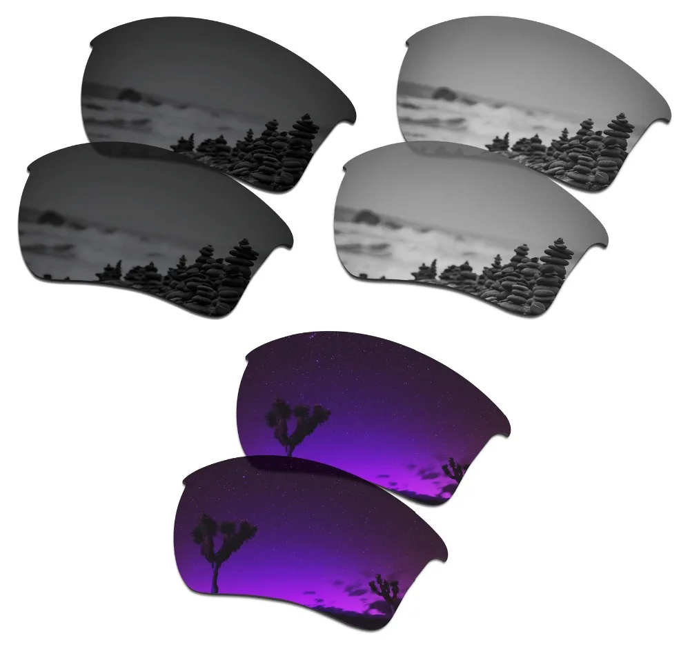 

SmartVLT 3 Pairs Polarized Sunglasses Replacement Lenses for Oakley Half Jacket 2.0 Stealth Black & Silver Titanium & Purple