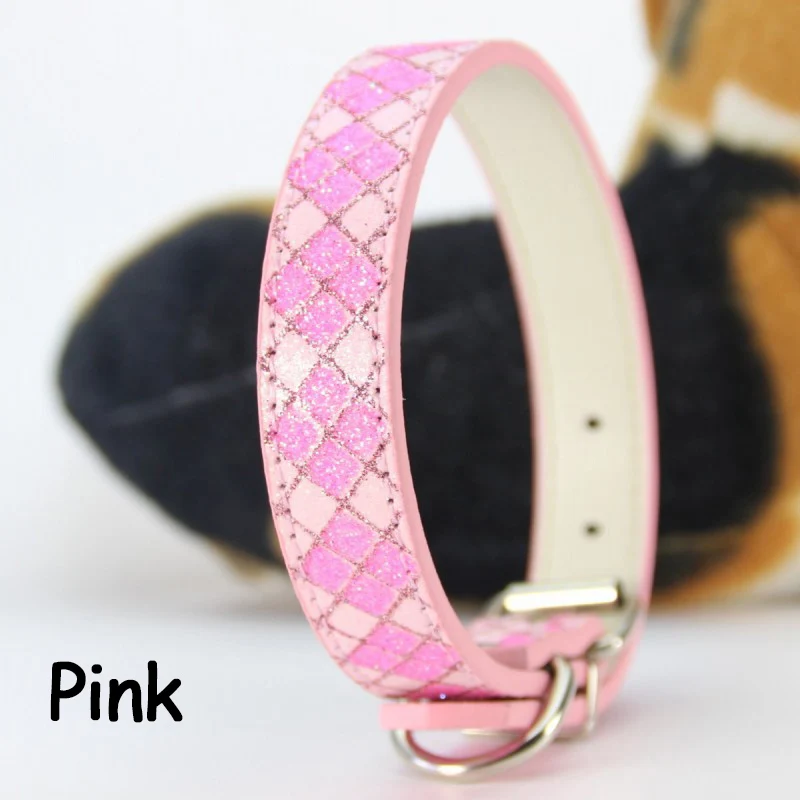 Pink SUPREPET Bling решетки печати маленькая собака кошка воротник регулируемый Bling из искусственной кожи ремень Щенок Ошейник для котенка товары для домашних животных от XS до L - Цвет: Pink