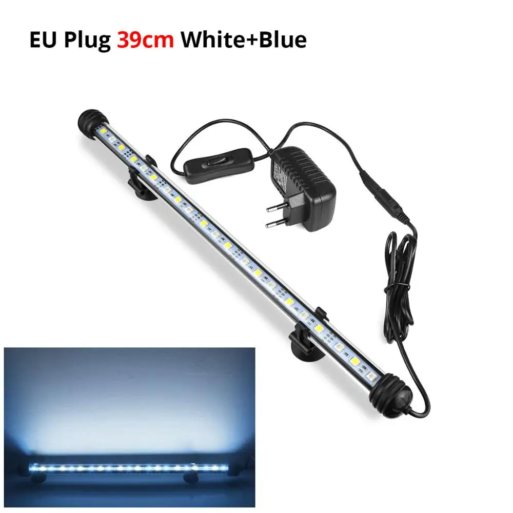 39CM White-Blue ЕС 220 V Водонепроницаемый светодиодные аквариумные лампочки Освещение для аквариума Погружной подводный свет Бар Аквариум Украшение лампы 19/29/39/49 см - Цвет: 39CM White-Blue